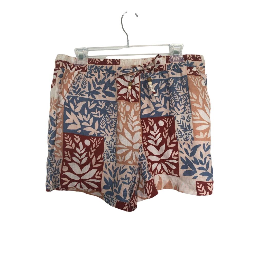 Sigrid Olsen tropical Print 100% Linen Drawstring Shorts - L